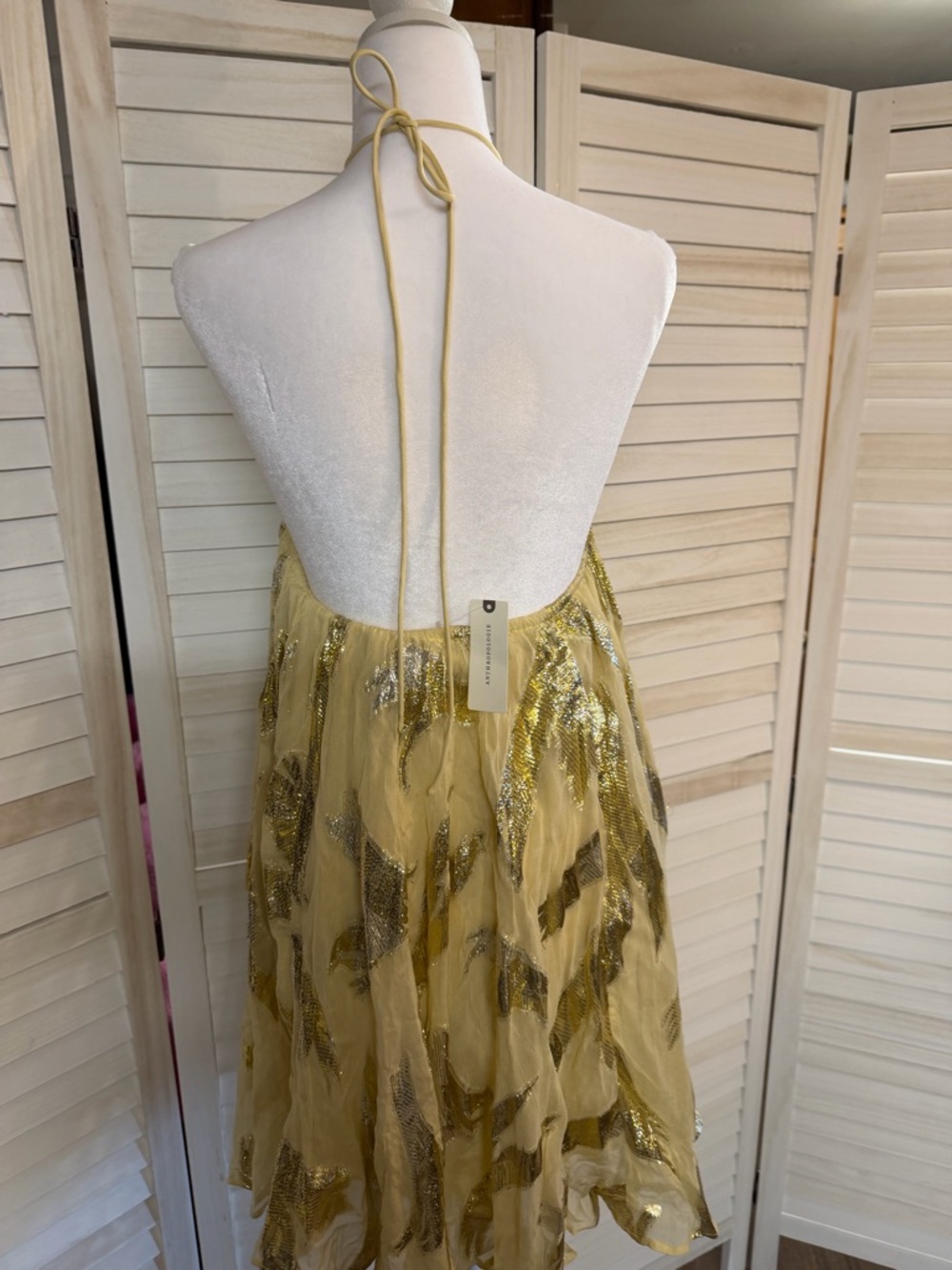 Anthropologie Mini Dress halter dress Gold Metallic Foil Sz XS NWT - Picture 3 of 4